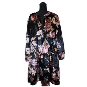 Uncle Frank Velvet Floral Tiered Dress Large Boho Anthropologie Style Whimsigoth